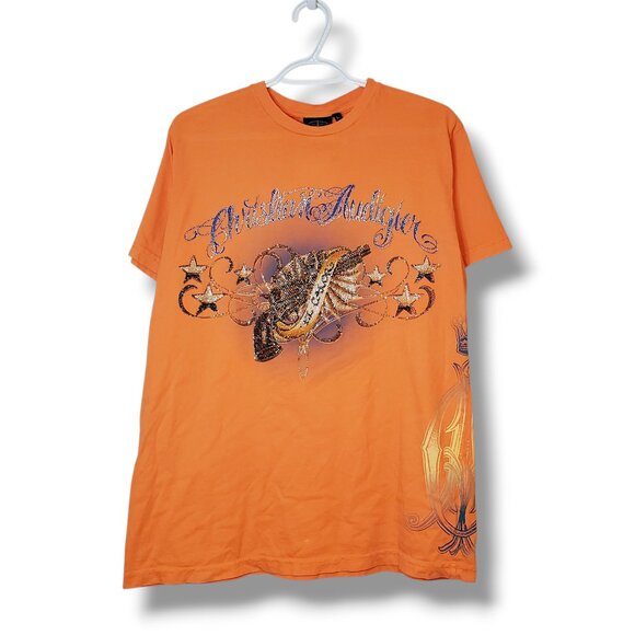Vintage Y2K Christian Audigier Ed Hardy Graphic Shirt Orange Size L - Picture 1 of 6